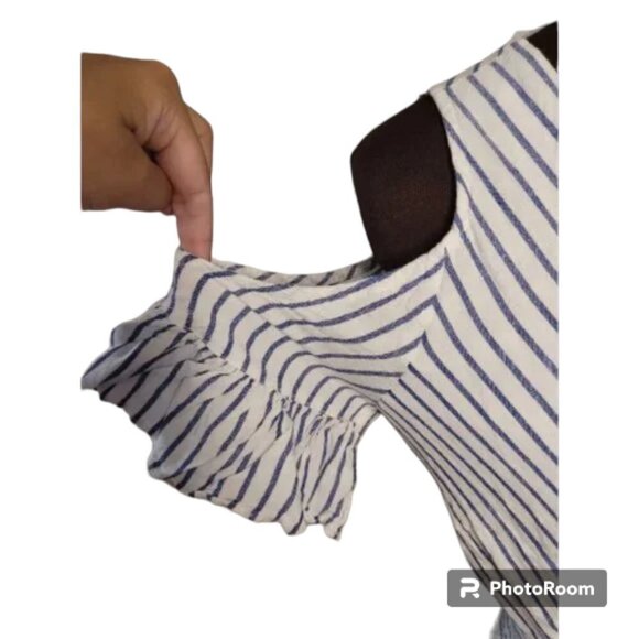 2 for $20 BB Dakota Dress Nautical Beachy Striped Cold Shoulder Ruffle Size 8 - Picture 6 of 10
